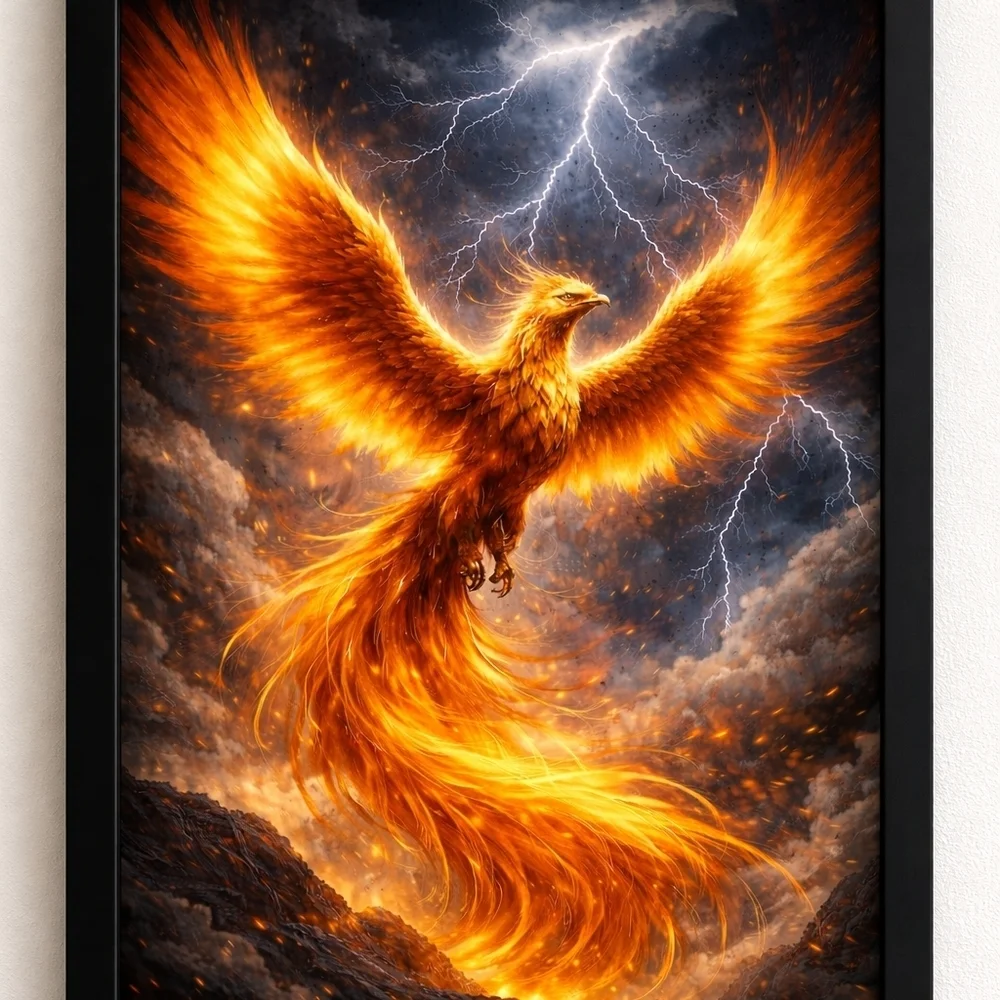 Fiery Phoenix A.I. Art In A Frame 8x10